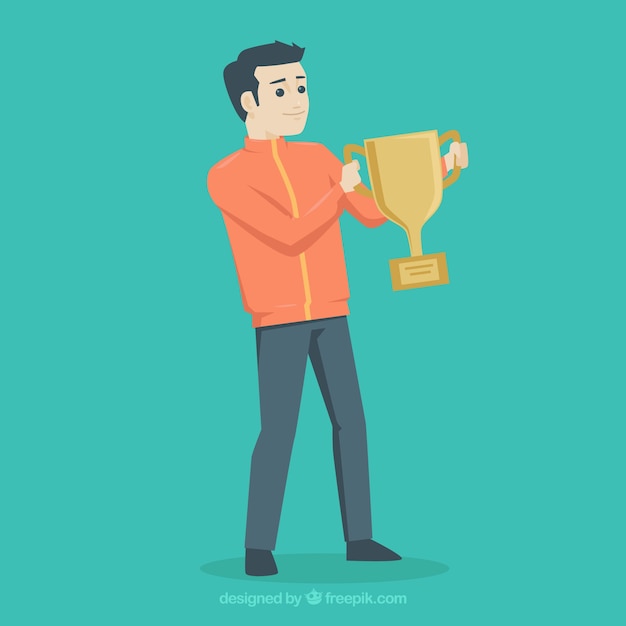 Happy character winning prize with flat design