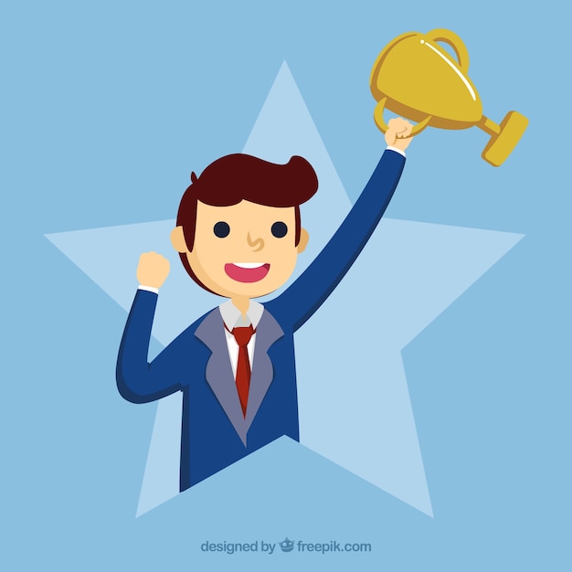 Happy character winning prize with flat design