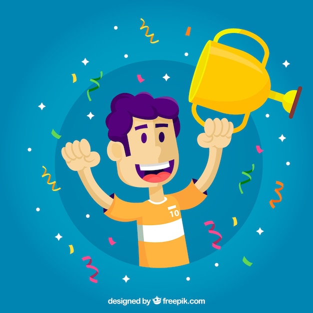 Happy character winning prize with flat design