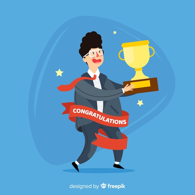 Happy character winning prize with flat design