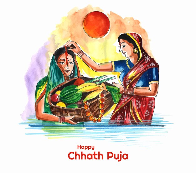 Happy Chhath Puja Holiday background for Sun festival of India