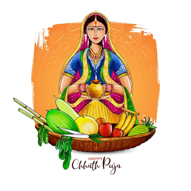 Free Vector happy chhath puja indian festival celebration greeting card vector