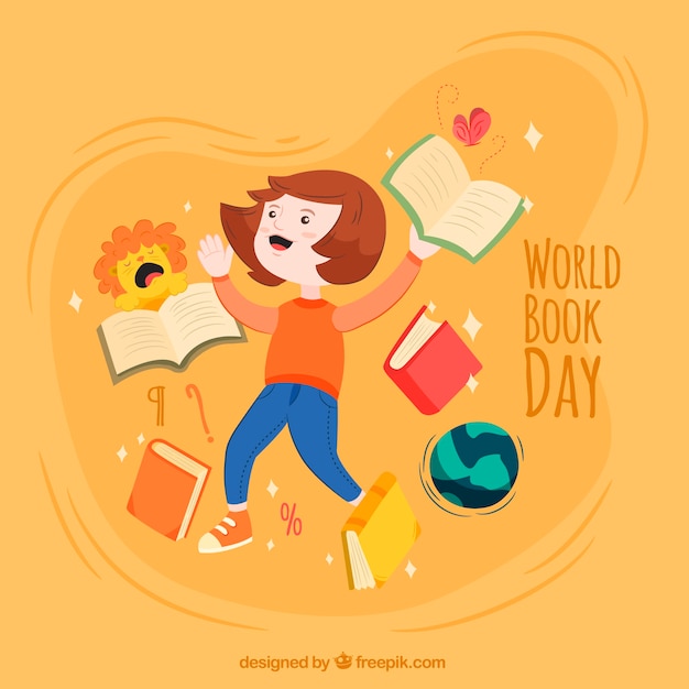 Happy child background with books