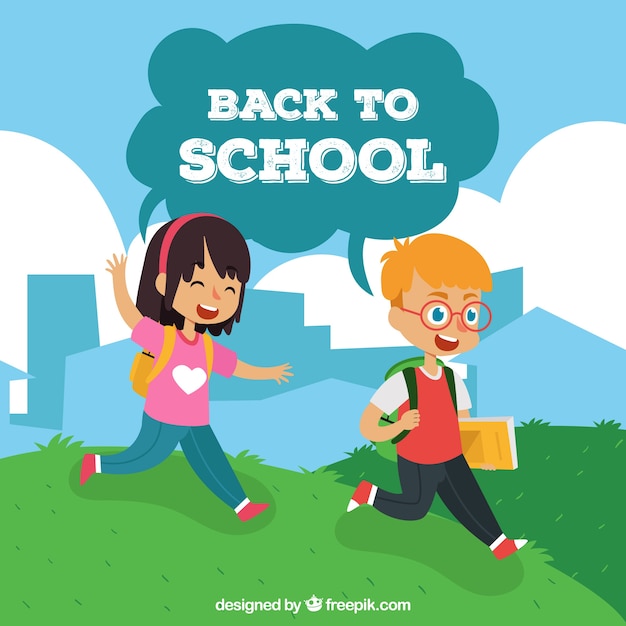 Happy children back to school with flat design