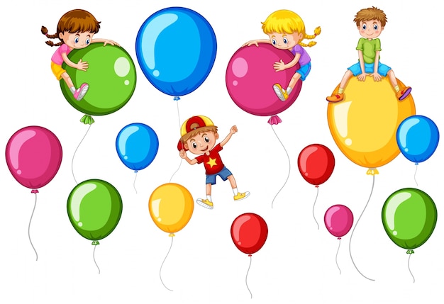 Happy children and colorful balloons