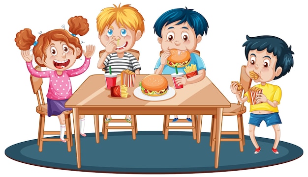 Free Vector happy children having meal together