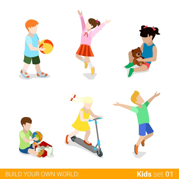 Free Vector happy children at play parenting  web infographic concept  icon set.