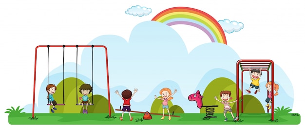 Free Vector happy children playing in playground