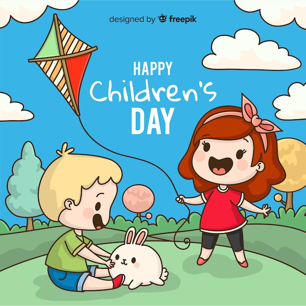 Happy children's day background in hand drawn style