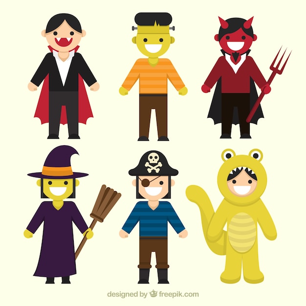 Happy children with funny halloween costumes