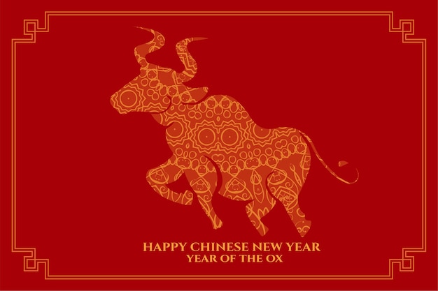 Happy chinese new year of the ox on red background 