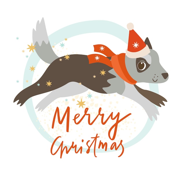 Free Vector happy christmas husky