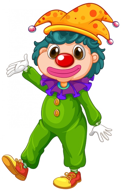 Happy clown in green costume and funny hat