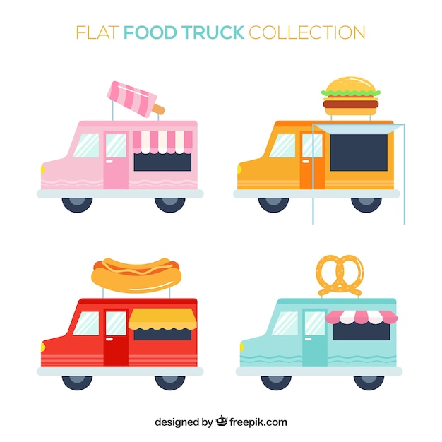 Happy collection of flat food trucks