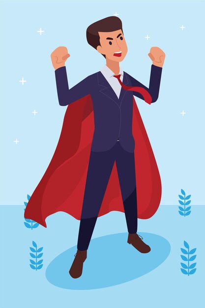 Happy   corporate man done his job as vison & mission and celebrating, leadership success and career progress concept, flat   illustration