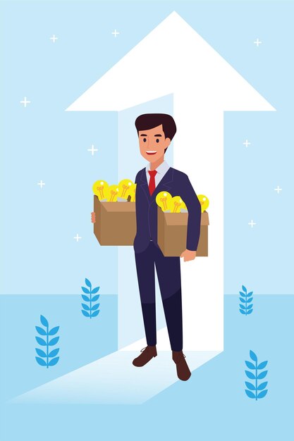 Happy   corporate man done his job as vison & mission and celebrating, leadership success and career progress concept, flat   illustration