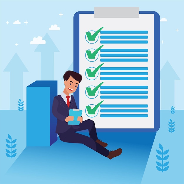 Free Vector happy   corporate man done his job as vison & mission and celebrating, leadership success and career progress concept, flat   illustration