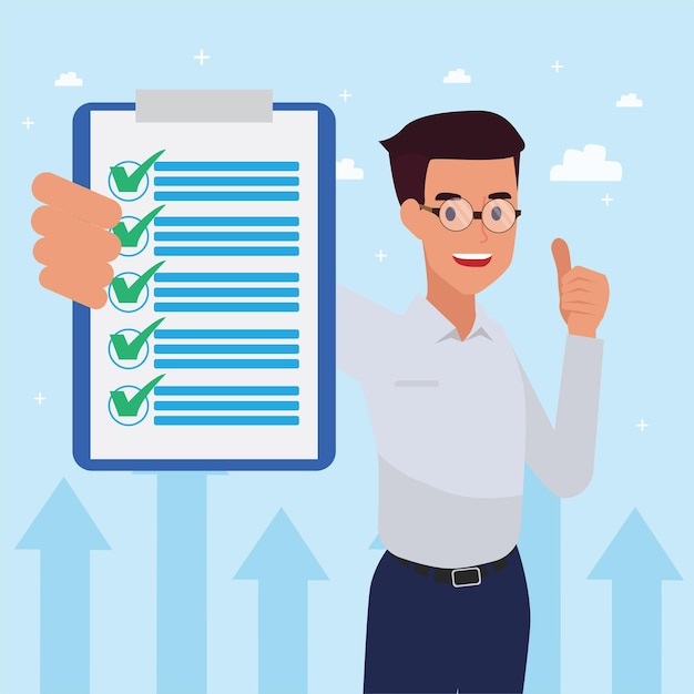 Free Vector happy   corporate man done his job as vison & mission and celebrating, leadership success and career progress concept, flat   illustration