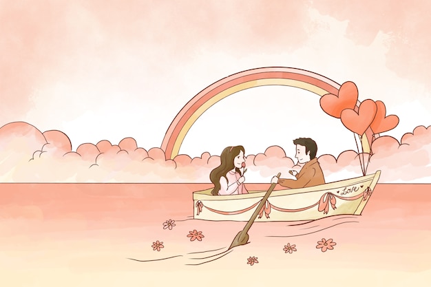 Free Vector happy couple on a boat valentine background