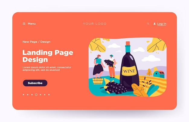 Free Vector happy couple producing natural wine isolated landing page