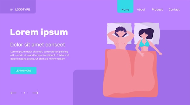 Free Vector happy couple sleeping together. bed, comfort, love flat vector illustration. family and relationship concept website design or landing web page