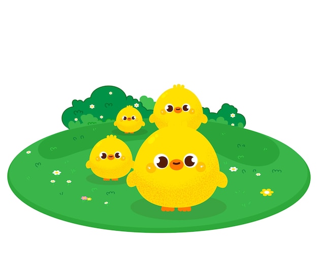 Happy cute baby duck and friend cartoon illustration