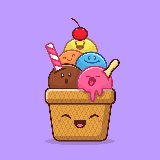 Free Vector happy cute ice cream cartoon vector  illustration. food ice cream  concept isolated . flat cartoon style