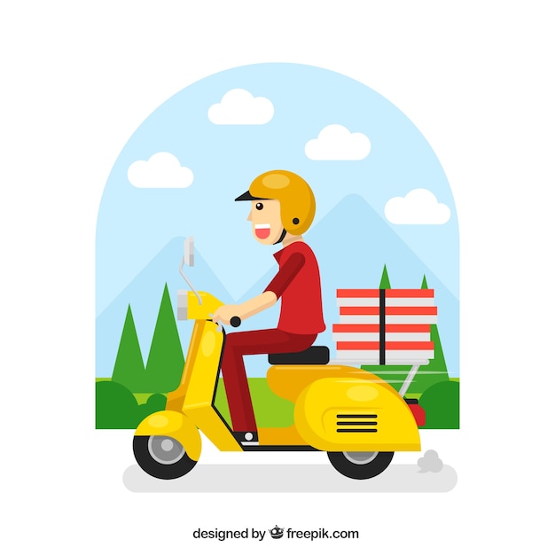 Happy delivery man on scooter