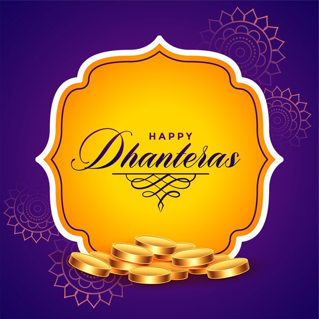 Happy dhanteras background with golden coins design