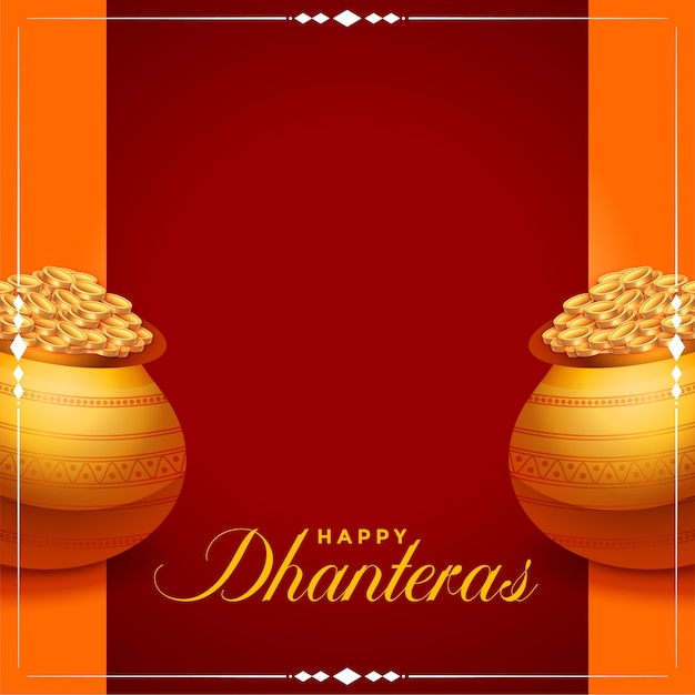 Free vector happy dhanteras background with golden coins pot