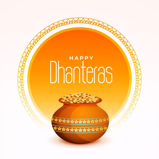 Happy dhanteras celebration background with golden coin in pot