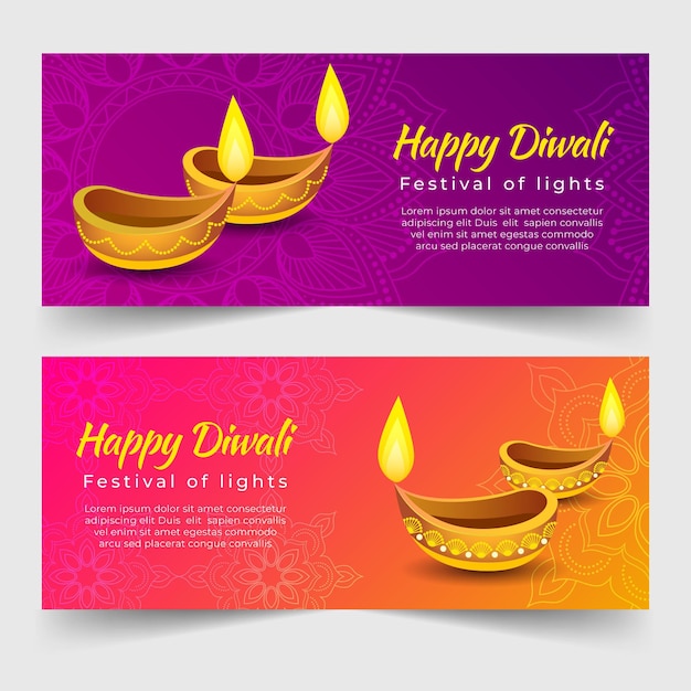 Happy diwali banner template with lighten candles