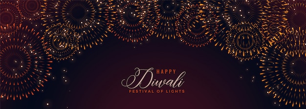 Free Vector happy diwali banner with bursting firework crackers