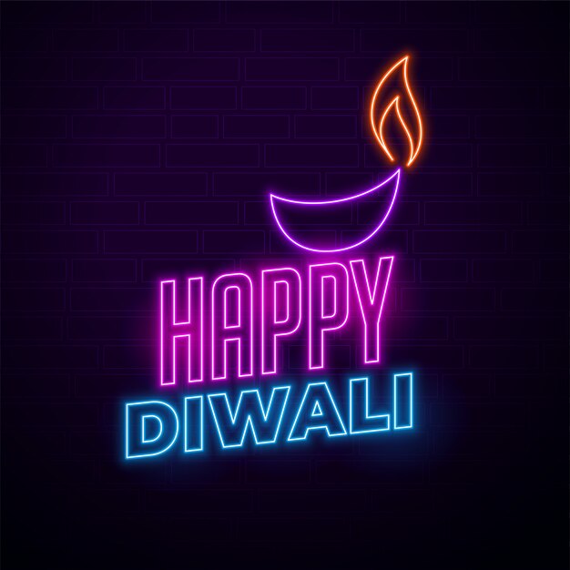 Happy diwali creative illustration in neon style