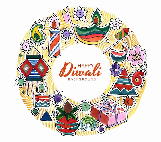 Free vector happy diwali decorative artistic diwali diya festival card design