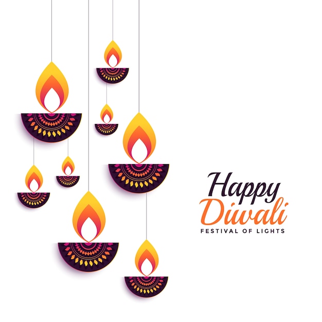 Free Vector happy diwali decorative diya festival card design