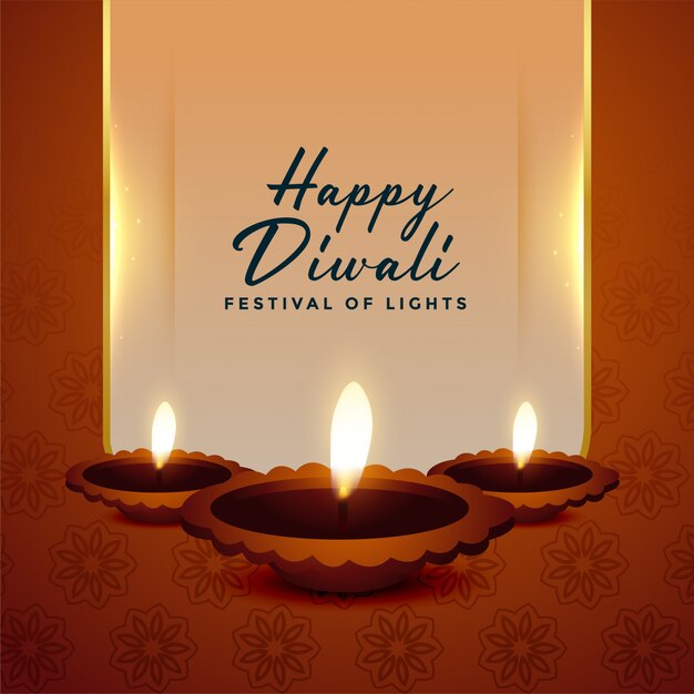 Happy diwali festival background with three diya