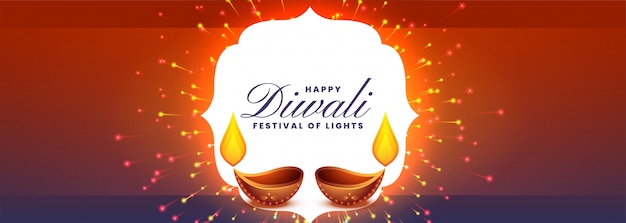 Happy diwali festival banner with firework