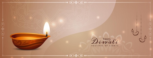 Happy Diwali festival beautiful banner design with diya vector