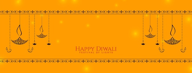 Free Vector happy diwali festival beautiful yellow banner design vector