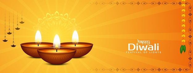 Happy Diwali festival bright yellow color banner  