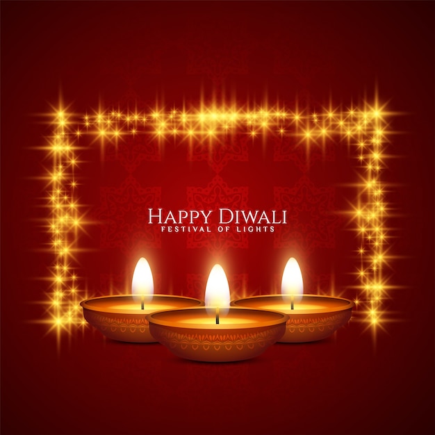 Free Vector happy diwali festival celebration red greeting card with frame and candles