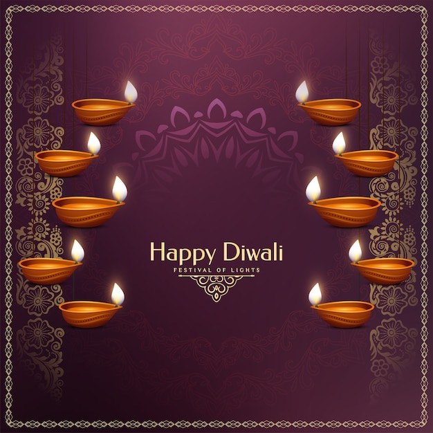 Free Vector happy diwali festival decorative background with hanging lamps 