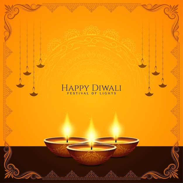 Happy Diwali festival elegant frame background with lamps