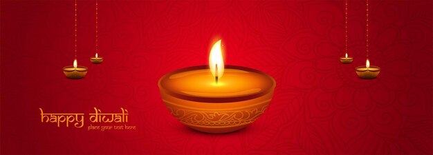 Happy diwali festival of light with oil lamp celebration banner background