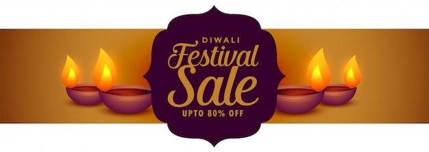 Happy diwali festival sale banner with diya decoration