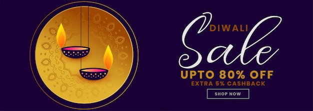 Happy diwali festival sale banner with diya decoration