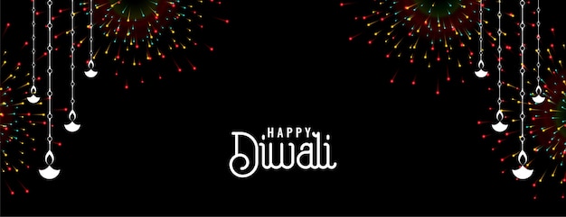 Free Vector happy diwali firework banner design with diya