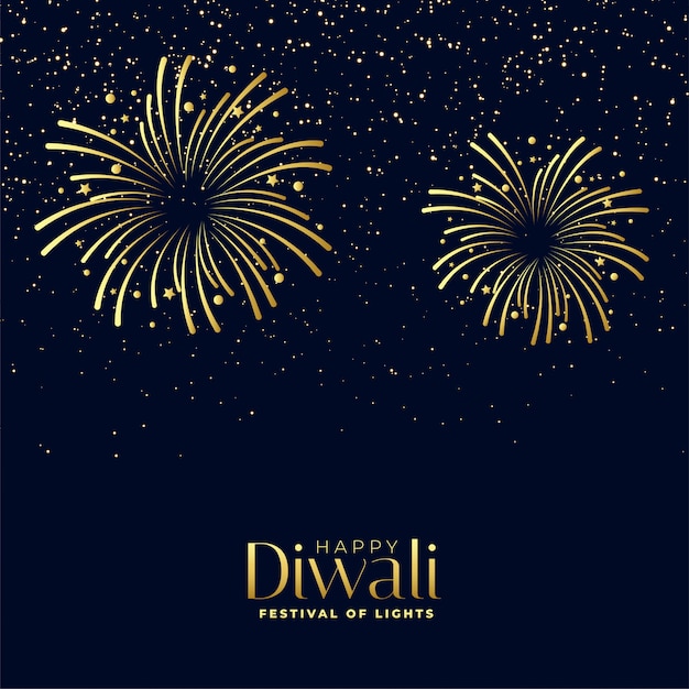 Free vector happy diwali fireworks background in golden theme