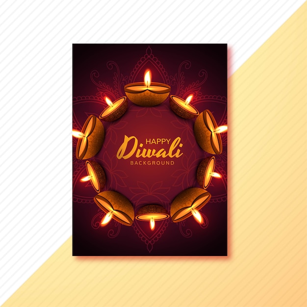 Free vector happy diwali greeting card decorated with candles